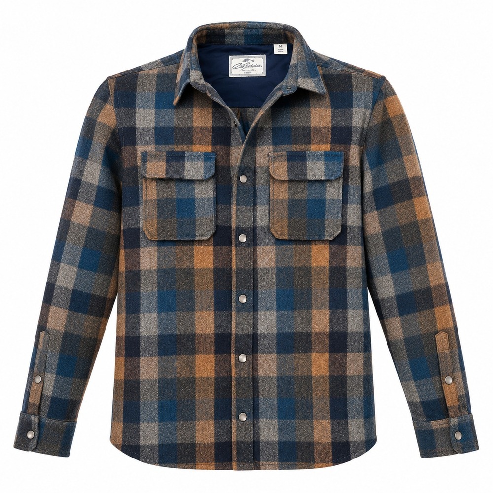 Bob Timberlake Navy Plaid Wool Blend Flannel Shirt Mens M Y2K Vintage Workwear